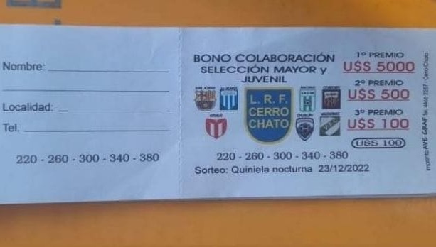 08.12.2022 Las selecciones de Cerro Chato ofrecen bono colaboración.